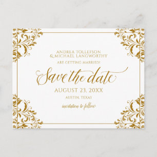 Elegant Save the Date Vintage Gold Announcement Postcard