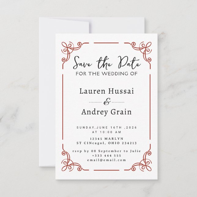 Elegant Save the Date Wedding Invitation (Front)