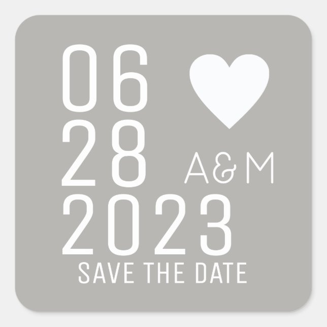 elegant "save the date" wedding love gray  square sticker (Front)