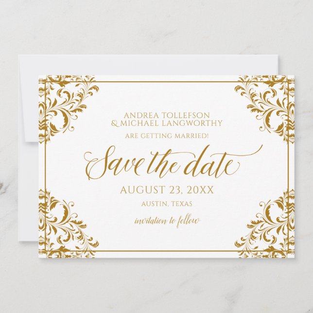Elegant Save the Date Wedding Vintage Gold Invitation (Front)