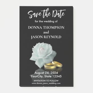 Elegant Save the Date White Rose Gold Ring Script