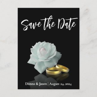 Elegant Save the Date White Rose Gold Rings Script