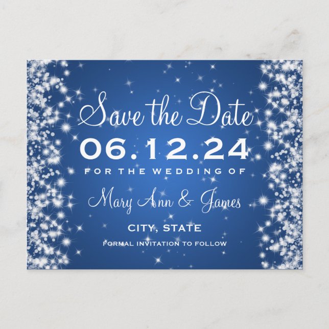 Elegant Save The Date Winter Sparkle Blue Announcement Postcard (Front)