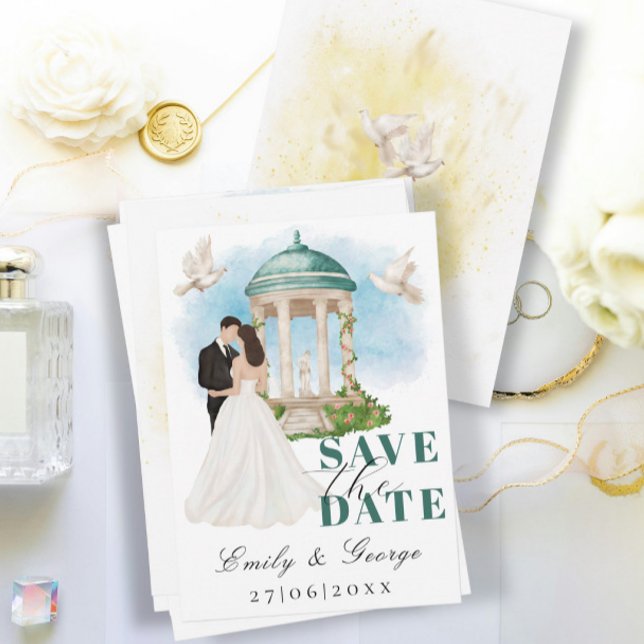Elegant Save the Date with Bride and Groom Gazebo Invitation (Creator Uploaded)