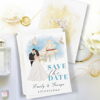 Elegant Save the Date with Bride & Groom Piano