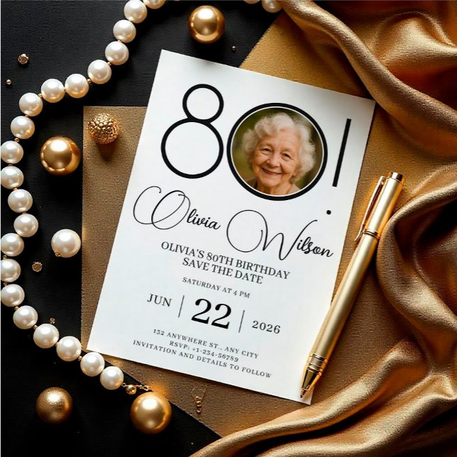 Elegant Save The Date with Photo 80th Birthday Invitation (Elegant Save The Date with Photo 80th Birthday Invitation )