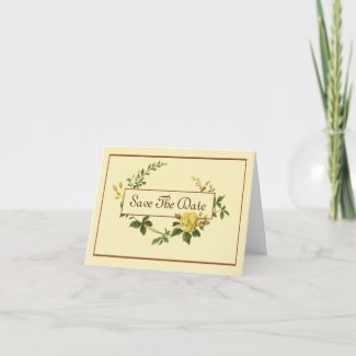 Elegant Save the Date with Vintage Yellow Rose Inv Announcement