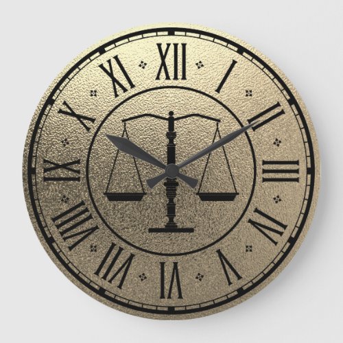 Elegant Scales of Justice  Graphic Gold Metallic Large Clock