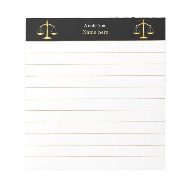 Elegant Scales of Justice Lined Notepad (Front)