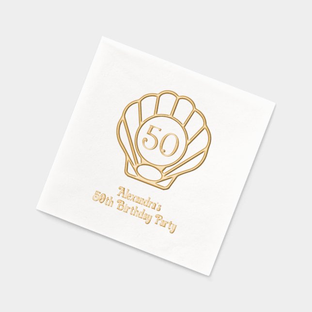 Elegant Scallop Shell Seashell Birthday Party #2 Foil Napkins (Left)