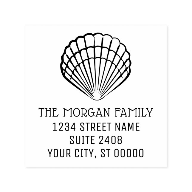 Elegant Scallop Shell Seashore Beach Name Address Self-inking Stamp (Design)