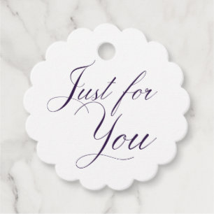 Elegant Scalloped Edge Purple Script Wedding Favo Favor Tags