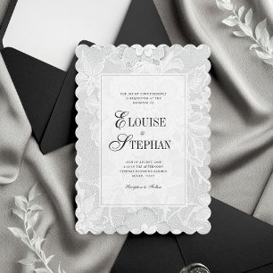 Elegant Scalloped Edge White Lace Wedding Invitation