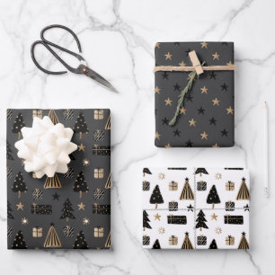 Elegant Scandi Christmas Gold & Black Wrapping Pap Paper Sheets