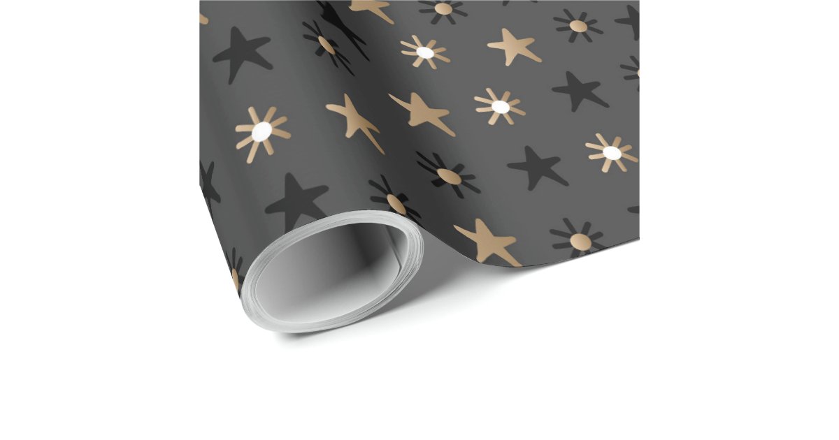 Scandi Winter Christmas Gold & Black Woodland Wrapping Paper