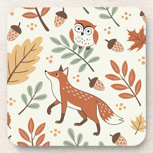 Elegant Scandinavian Fall Pattern Beverage Coaster (Front)