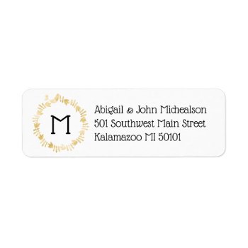 Elegant Scandinavian Faux Gold Monogram Address` Label by teeloft at Zazzle