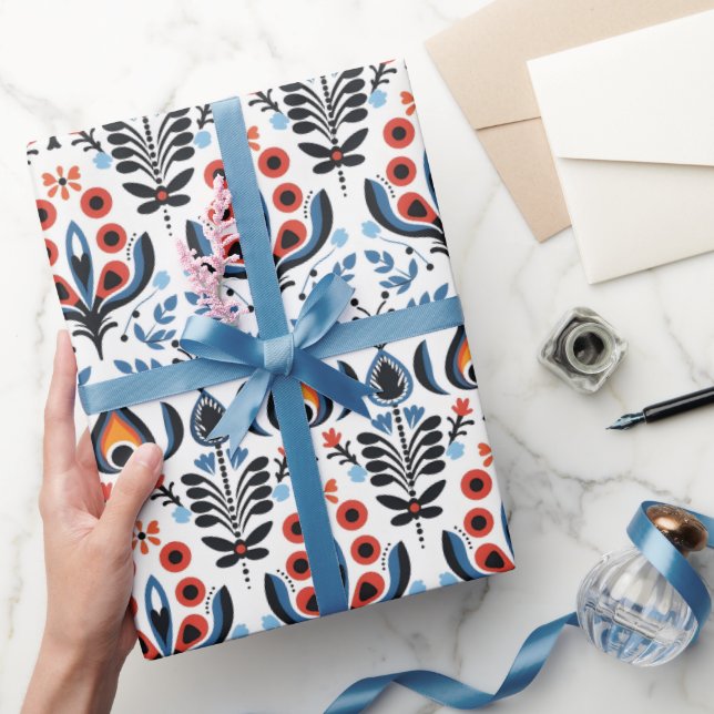 Elegant Scandinavian Floral Folk Wrapping Paper (Gifting)