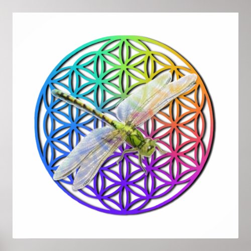 Elegant scared geometry colorful dragonfly art poster