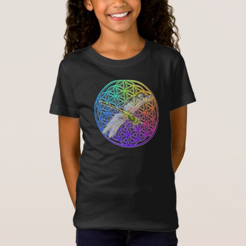 Elegant scared geometry colorful dragonfly art T_Shirt