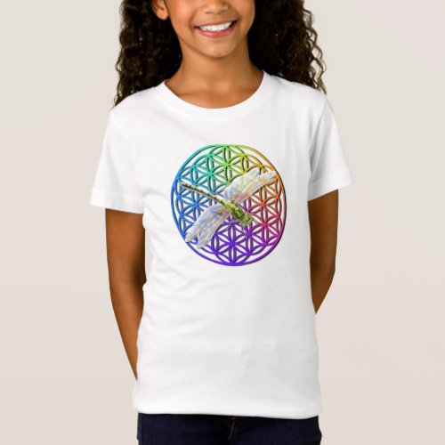 Elegant scared geometry colorful dragonfly art T_Shirt