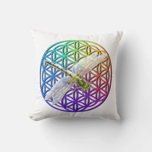 Elegant scared geometry colorful dragonfly art throw pillow