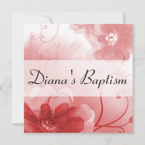 Elegant Scarlet and Gray Flower Baptism Invitation