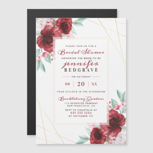 Elegant Scarlet Glam Blooms Floral Bridal Shower Magnetic Invitation