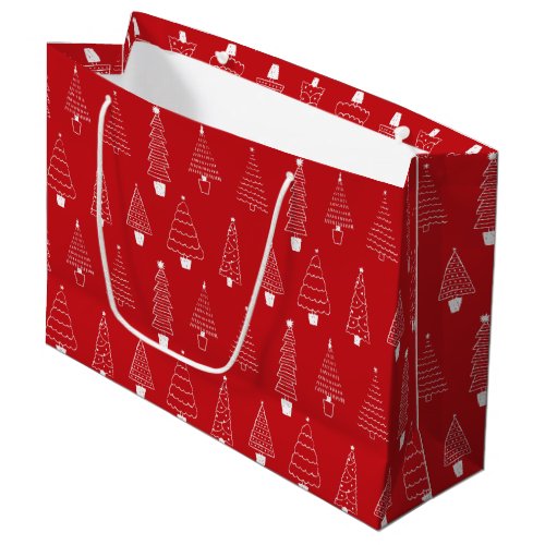 Elegant Scarlet Red White Christmas Pine Tree Large Gift Bag