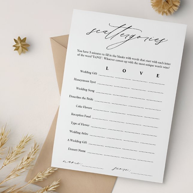 Elegant Scattergories Bridal Shower Game Card (Creator Uploaded)