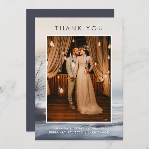 Elegant Scenic Abstract Landscape Winter Wedding Thank You Card