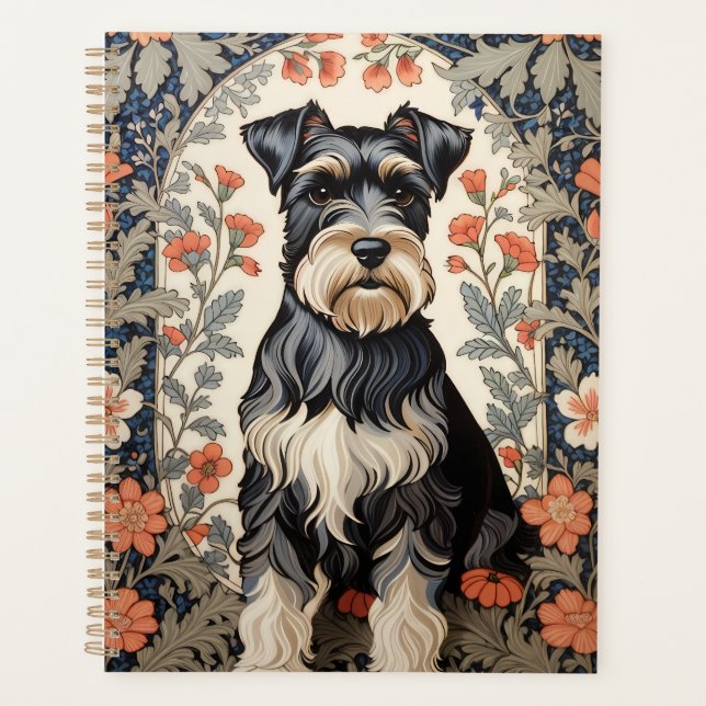 Elegant Schnauzer William Morris Inspired Floral Planner (Front)