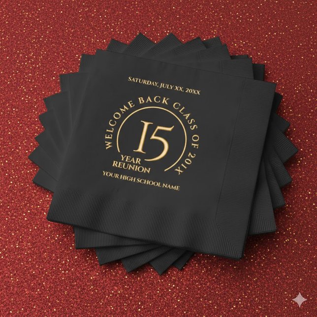 Elegant School College University 15-Year Reunion Foil Napkins (Elegant 15-Year Class Reunion Foil-Stamped Napkins Cover Photo)