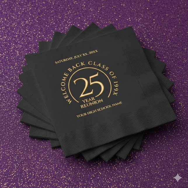 Elegant School College University 25-Year Reunion Foil Napkins (Elegant 25-Year Class Reunion Foil-Stamped Napkins Cover Photo)