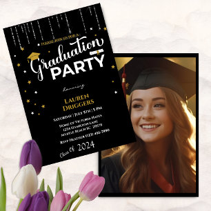 Elegant School Graduation Photo Year Glitter Invitation