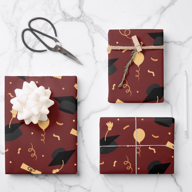 Elegant School Graduation Theme Burgundy  Wrapping Paper Sheets (Front)