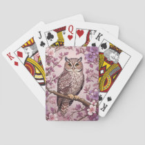 Elegant Scops Owl Purple Floral Poker Cards