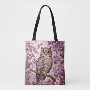 Elegant Scops Owl Purple Floral Tote Bag