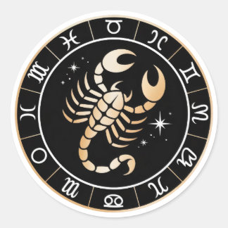 Elegant Scorpio Zodiac Constellation Gold Black Classic Round Sticker