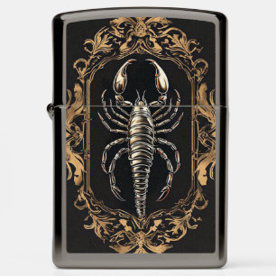 Elegant Scorpion Design With Intricate Golden Art Zippo Lighter