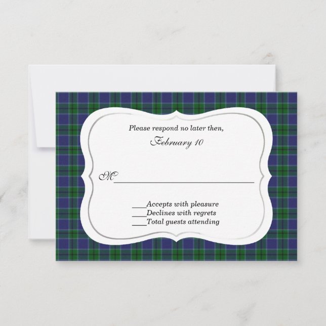 Elegant Scott Clan Tartan Wedding RSVP Card (Front)