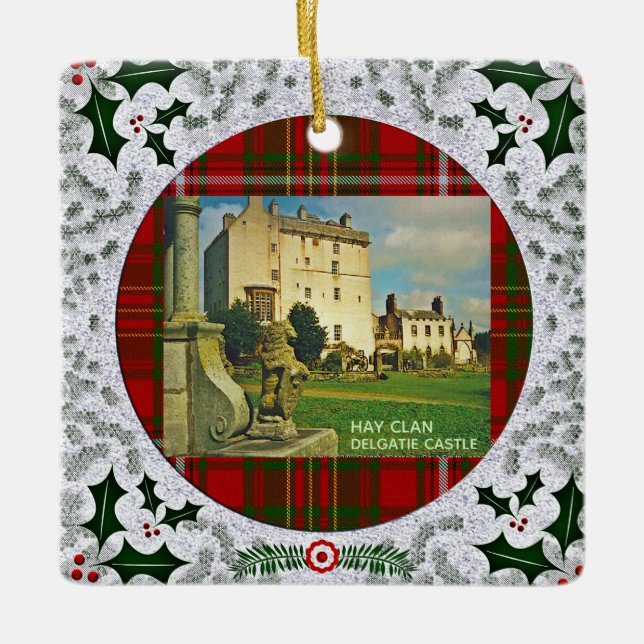 Elegant Scottish Hay Clan Tartans Delgatie Castle  Ceramic Ornament (Front)