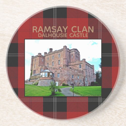 Elegant Scottish Ramsay Clan Castle Red Tartan Coaster