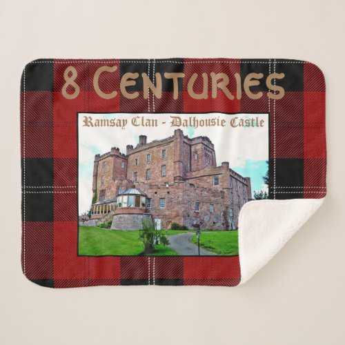 Elegant Scottish Ramsay Clan Castle Red Tartan Sherpa Blanket