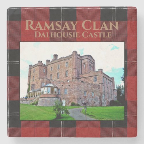 Elegant Scottish Ramsay Clan Castle Tartan Stone Coaster