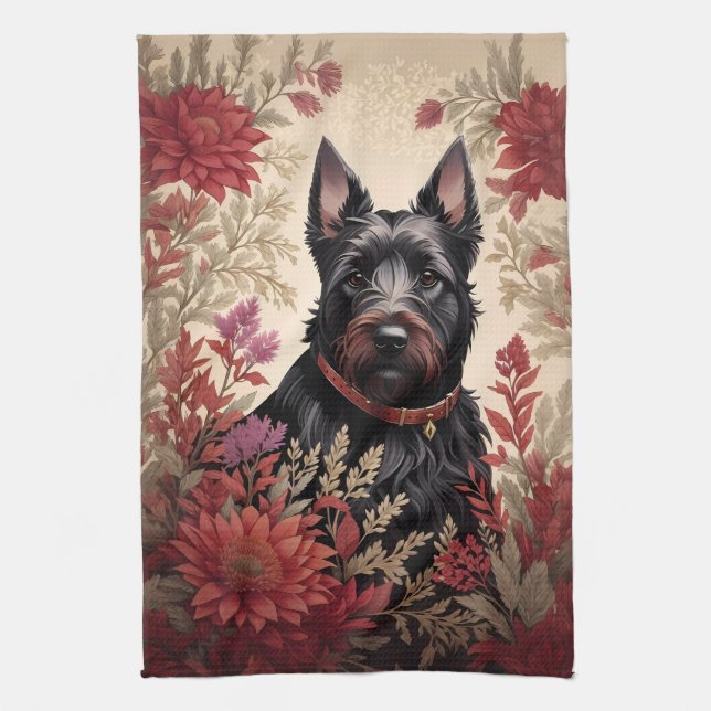 Elegant Scottish Terrier Dog Portrait  Kitchen Towel (Vertical)