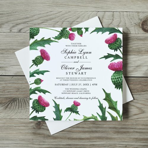 Elegant Scottish Thistle Floral Wedding Invitation