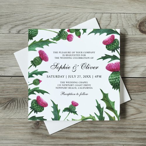 Elegant Scottish Thistle Floral Wedding Invitation