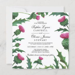 Elegant Scottish Thistle Floral Wedding Invitation | Zazzle