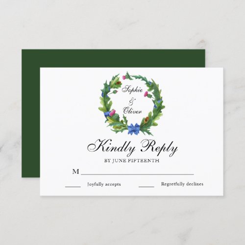Elegant Scottish Thistle Floral Wedding RSVP Cards